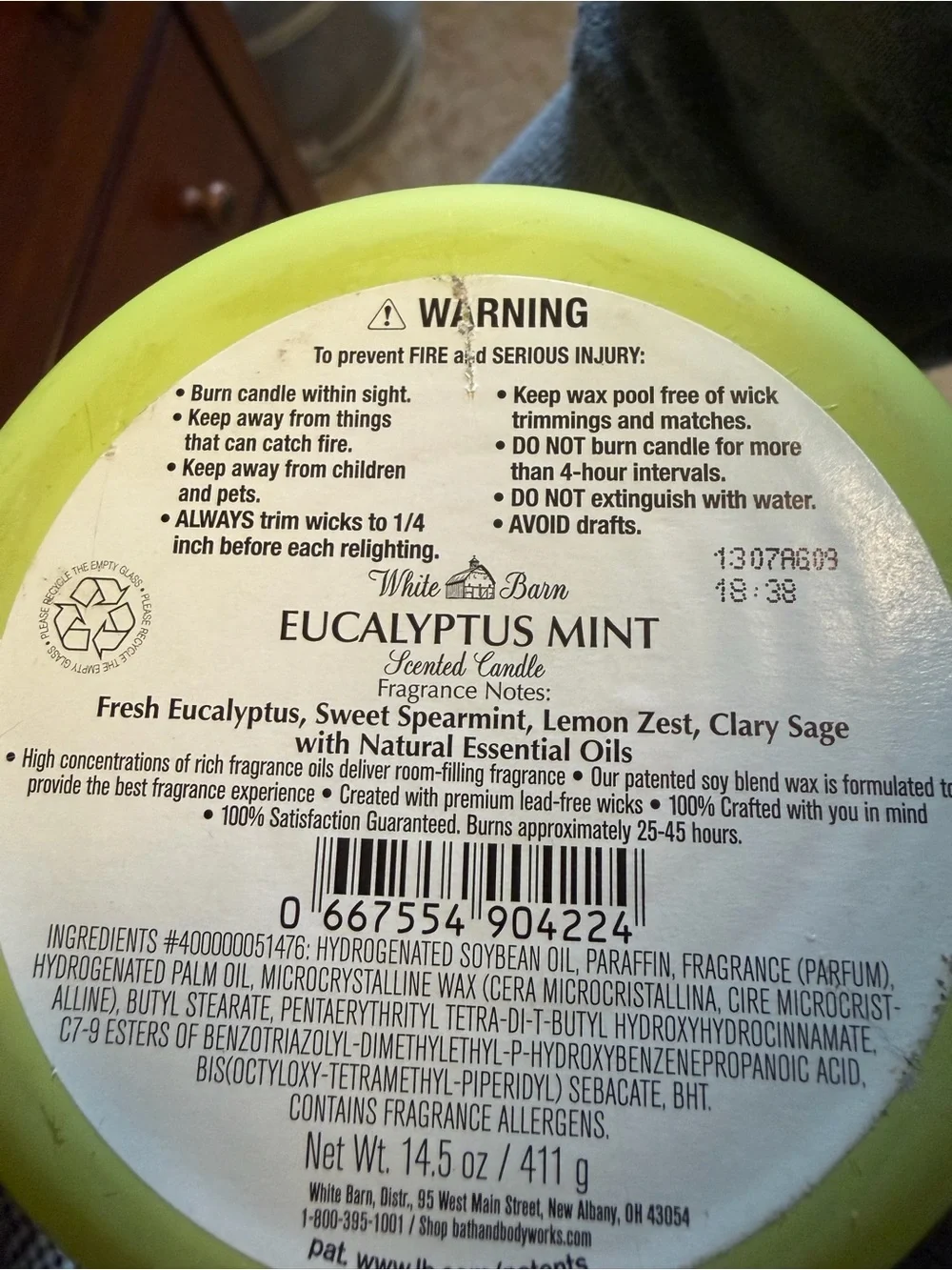 Eucalyptus Mint Large Candle - Picture 2 of 2